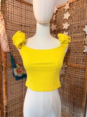 H&M Bright Yellow Ruffled-Shoulder Ribbed Crop Top